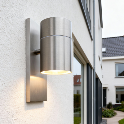 Modern outdoor wall light with dusk to dawn sensor silver, Pedro, IP44