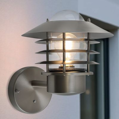 Stainless Steel outdoor wall light with dusk to dawn sensor silver, Felice, IP44