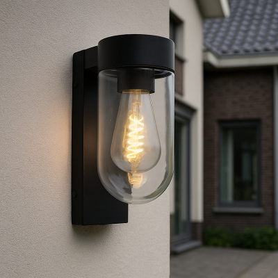Aluminium outdoor wall light with dusk to dawn sensor black, Bella, IP44