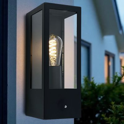 Modern outdoor wall light with dusk to dawn sensor black, Senne, IP44