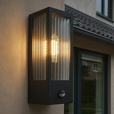 Modern outdoor wall light with motion sensor black, Senne, IP44