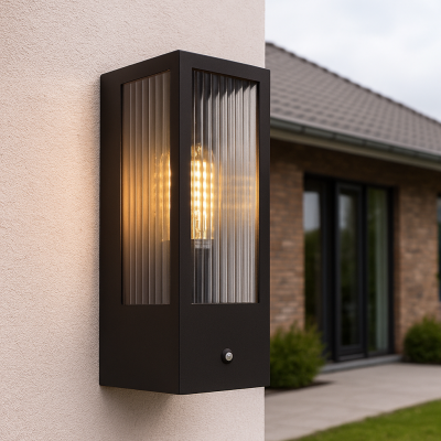 Modern outdoor wall light with dusk to dawn sensor black, Senne, IP44