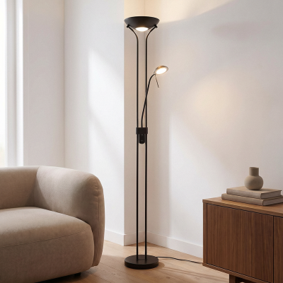 Modern reading floor lamp black, Salvador, 18W, 3000K LED, with switch