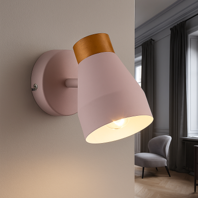 Rustic wall light pink, Freddie, with switch
