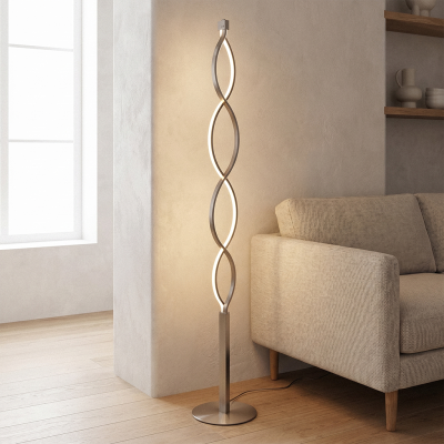 Design floor lamp silver, Kuno, 36W, 3000K LED, 3-step dimmable
