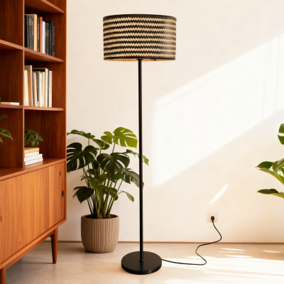 Bamboo floor lamp black, Jildau, with switch