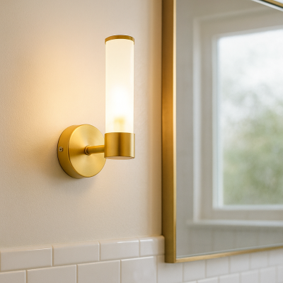 Modern bathroom wall light gold, Callum, IP44