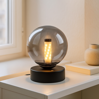 Modern rechargeable table lamp black, Theo, 2W, 3000K LED, IP44, 3-step dimmable