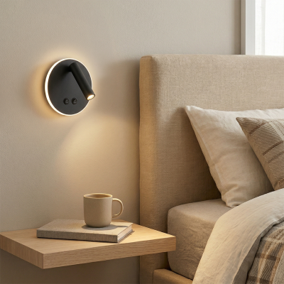 Modern wall light black, Robbie, 10W, 4000K LED, with switch