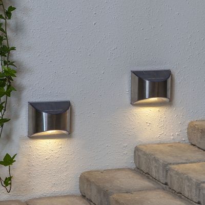 2-pack solar wall lights Amier, Silver, with twilight sensor