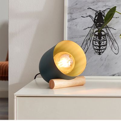 Wood table lamp blue, Riaz, with switch