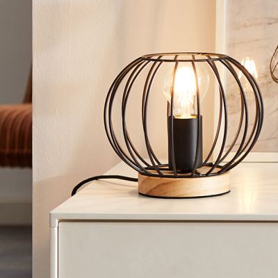Wood table lamp black, Donato, with switch