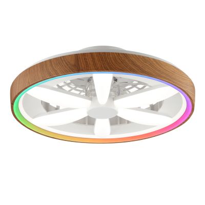 Plastic ceiling fan wood, Roos, 48W, RGBW LED, with remote control