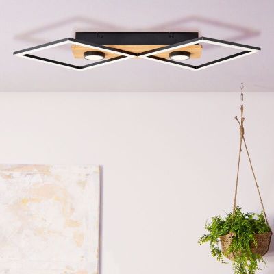 Wood flush ceiling light black, Virginia, 32W, 3000K LED