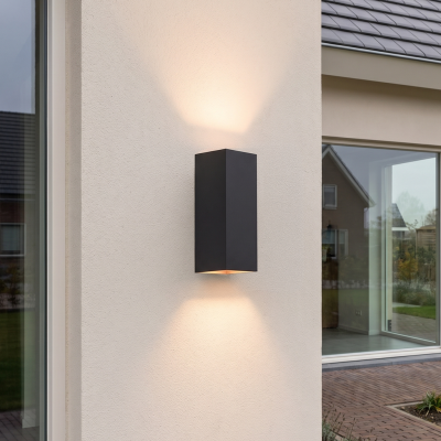 Black up down wall light aluminium, Dion, 8W, 3000K LED, IP54