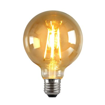 Dimmable E27 LED bulb, G95, 6W, Amber Glass, 2200K