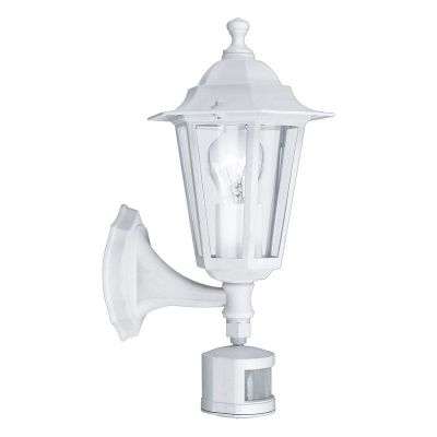 White classic outdoor wall light with motion sensor aluminium, Alieke, IP44