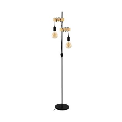 Wood floor lamp brown, Anton, with switch