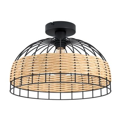 Black rustic flush ceiling light steel, Guillaume