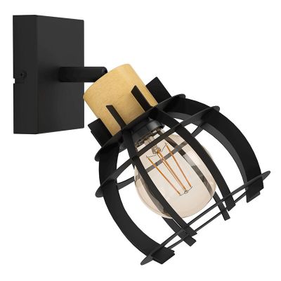 Black retro wall spotlight aluminium, Redouan