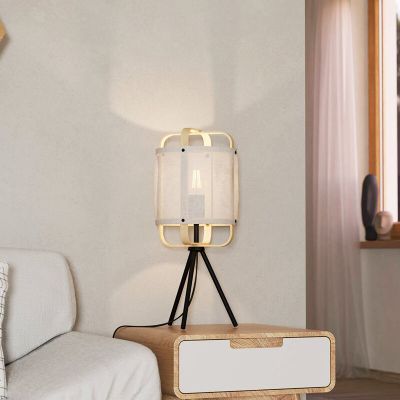 White retro table lamp fabric, Rocco, with switch