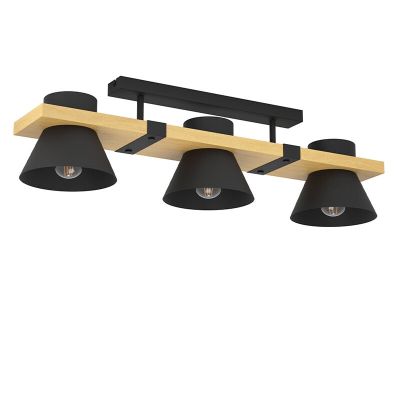 Black retro ceiling light wood, Juanita