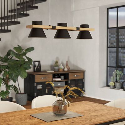 Black retro pendant light wood, Juanita
