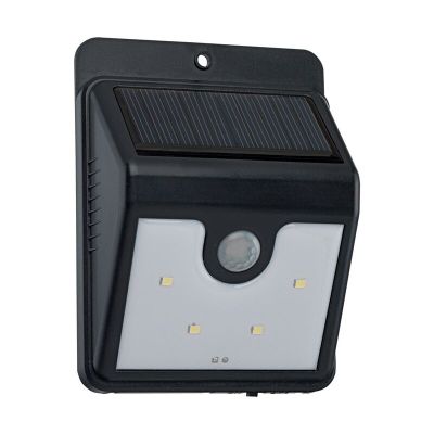Black solar outdoor wall light plastic, Zora, 1W, 6000K LED, IP44
