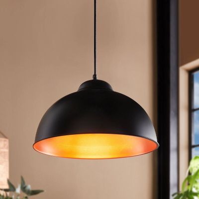 Black industrial dome pendant light metal, Liana