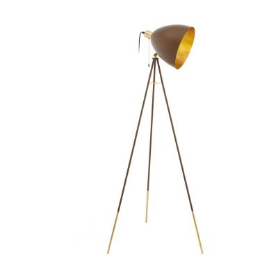 Golden modern tripod floor lamp steel, Maick, with pull switch
