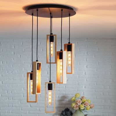 Wood pendant light brown, Elroy