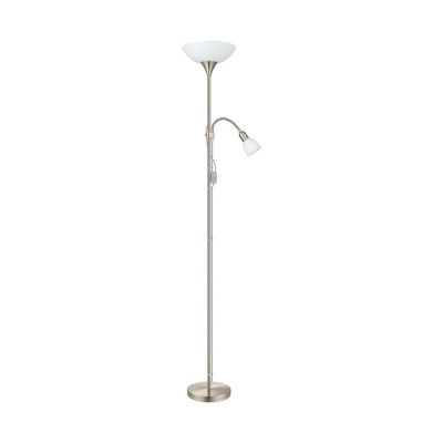 Nickel reading floor lamp plastic, Burgo, with switch