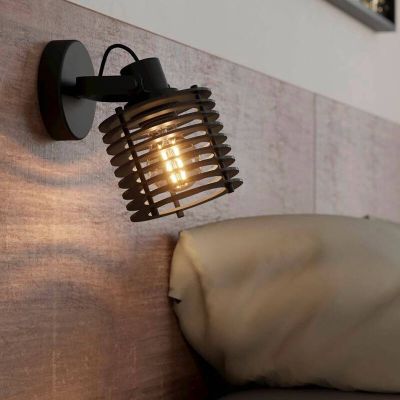 Black industrial wall spotlight wood, Randy