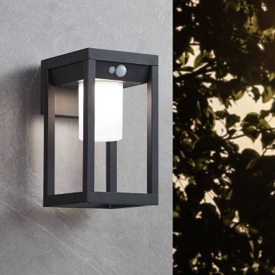 Black modern solar outdoor wall light aluminium, Kwame, 3,7W, 4000K LED, IP44