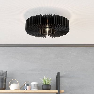 Black modern flush ceiling light wood, Muna