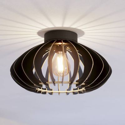Black industrial ceiling light wood, Bergama