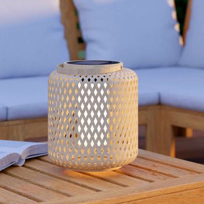 Brown solar outdoor table lamp wood, Hanin, 3,3W, 4000K LED, IP44, with switch