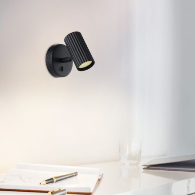 Black modern wall spotlight aluminium, Vikram, with switch