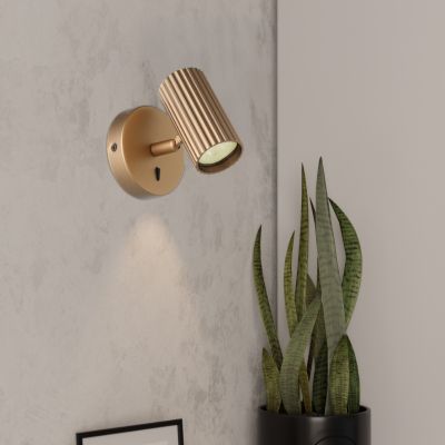 Brass modern wall spotlight aluminium, Vikram, with switch