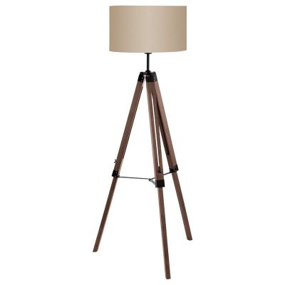 Brown rustic tripod floor lamp wood, Joana, with switch