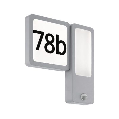 Silver modern illuminated house number aluminium, Mick, IP44