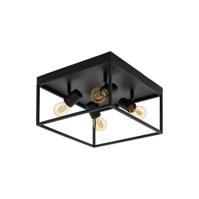 Black industrial flush ceiling light steel, Tyrza
