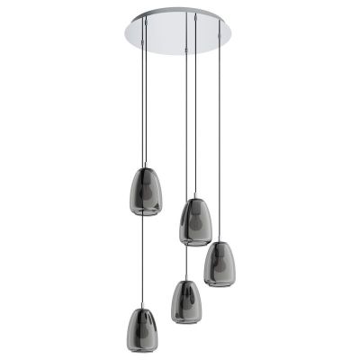 Chrome pendant light smoke glass, Fredericus