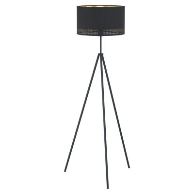 Black modern tripod floor lamp steel, Niko, with switch