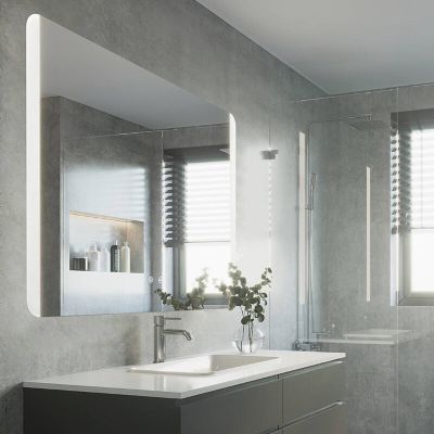 Grey modern mirror with light glass, Bibi, 6,2W, warm to cold white adjustable LED, IP44, with switch