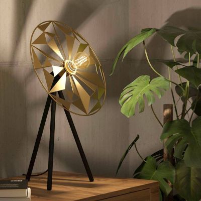 Golden retro table lamp aluminium, Thiemen, with switch