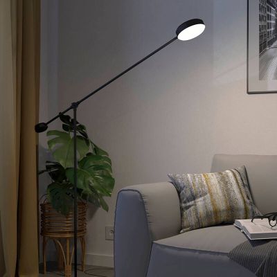 Black modern reading floor lamp aluminium, Thies, 24W, 3000K LED, 3-step dimmable
