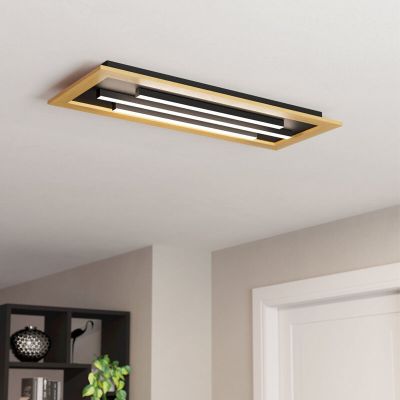 Wooden design flush ceiling light aluminium, Kyllian, 9W, warm to cold white adjustable LED, 3-step dimmable