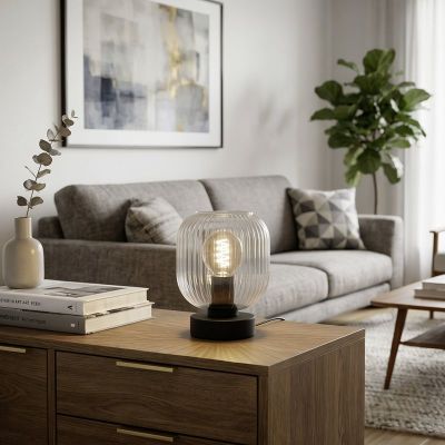 Black modern table lamp glass, Dasmina, with switch
