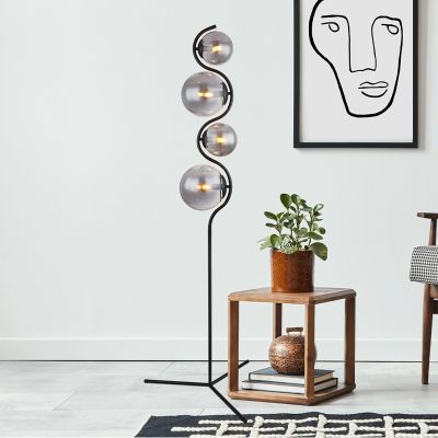 Black floor lamp smoke glass, Bart, with switch